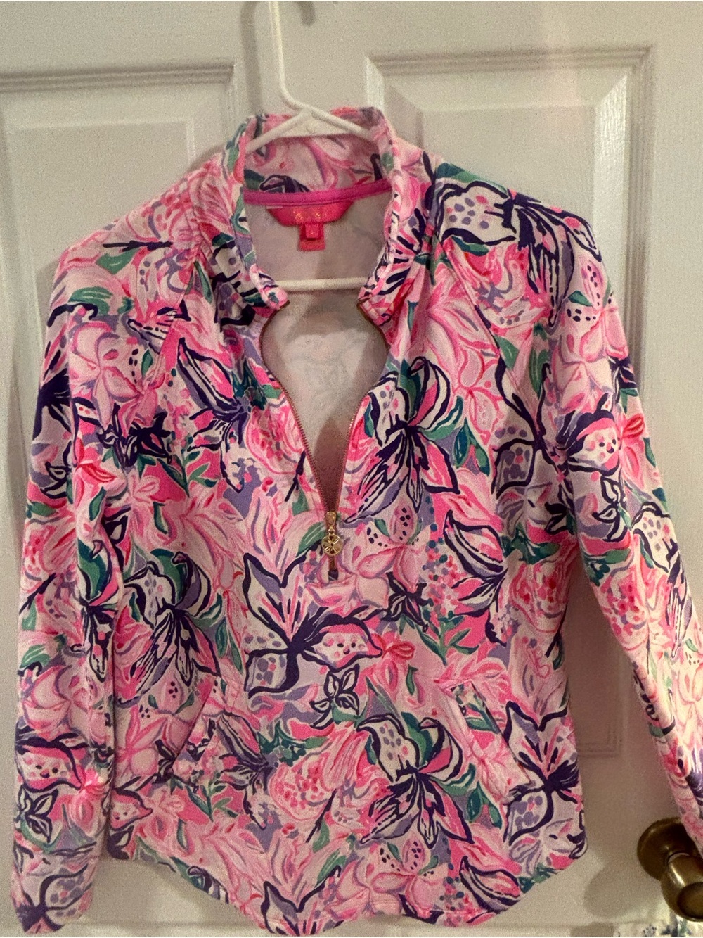 Lilly Pulitzer Women's Pink Multi Floral Quarter-Zip Pullover